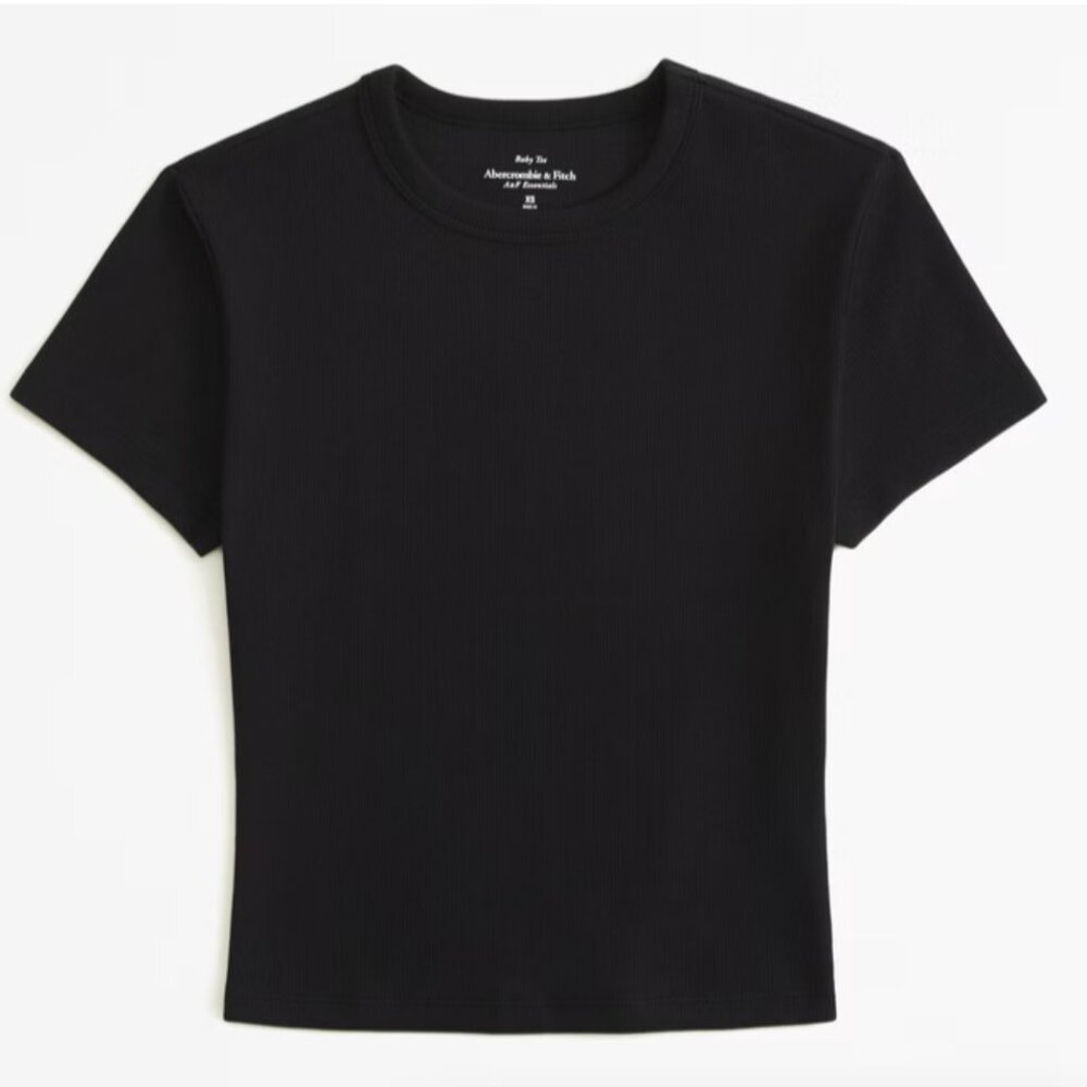 Abercrombie and Fitch, Essential Rib Baby Tee, Size L Large, Black